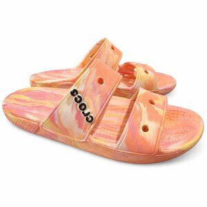 Crocs Classic Marble 2-Strap Slide – Peach/Orange Tie Dye – M7 / W9